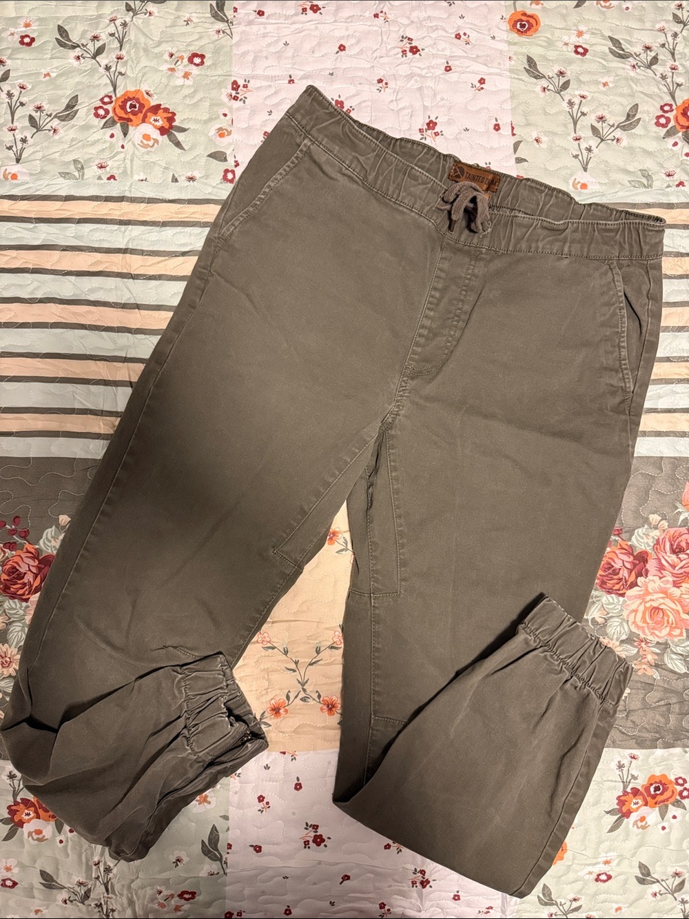 Men's Olive Drawstring Jogger Pants with Elastic Cuffs